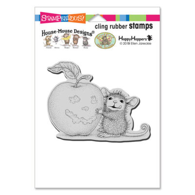 House Mouse Apple Smile Rubber Stamp
